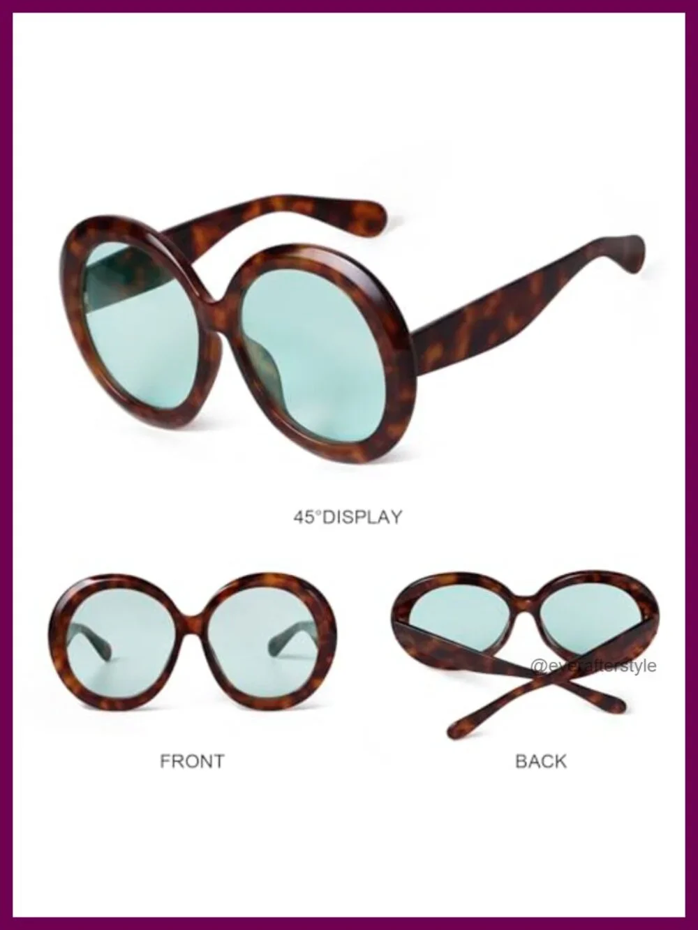 Oversized Round Sunglasses UV400 Plastic Frame Retro Goggle Style